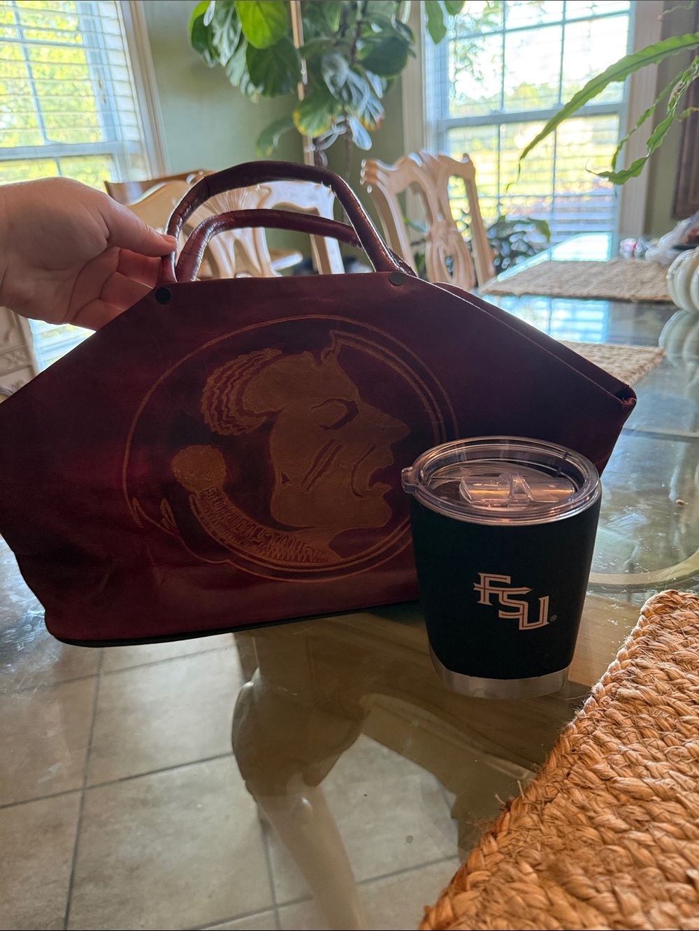 Source Unknown Maroon Tote Bag with Seminole Motif